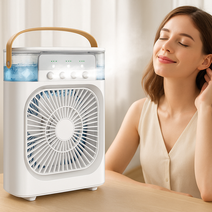Mini Mist Fan Cooler – 5-Level Spray, 3-Speed Fan, Baby-Safe Table Cooler