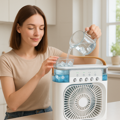 Mini Mist Fan Cooler – 5-Level Spray, 3-Speed Fan, Baby-Safe Table Cooler