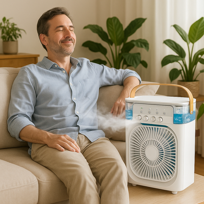 Mini Mist Fan Cooler – 5-Level Spray, 3-Speed Fan, Baby-Safe Table Cooler