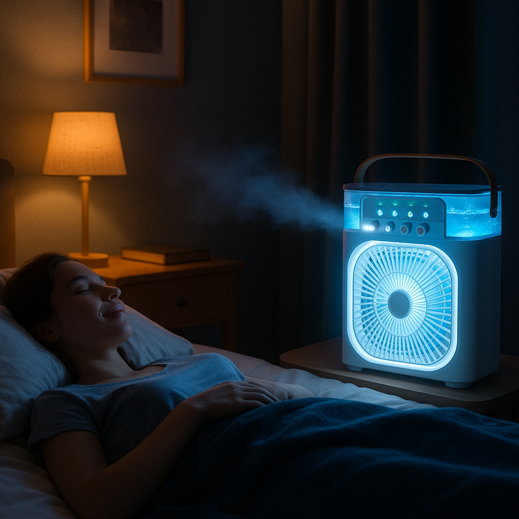 Mini Mist Fan Cooler – 5-Level Spray, 3-Speed Fan, Baby-Safe Table Cooler