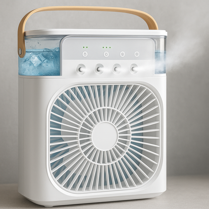 Mini Mist Fan Cooler – 5-Level Spray, 3-Speed Fan, Baby-Safe Table Cooler