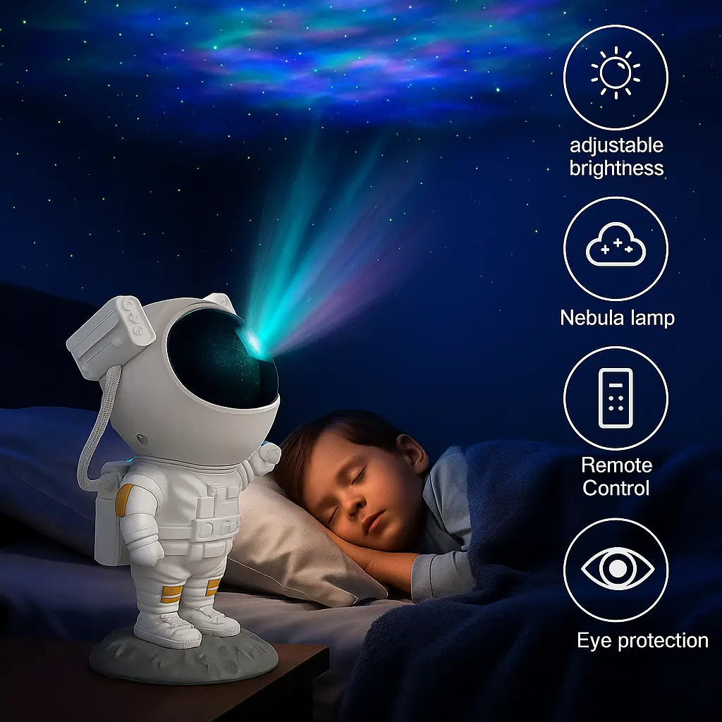 Astronaut Projector Lamp – Galaxy Night Light with Rotating Star Projection