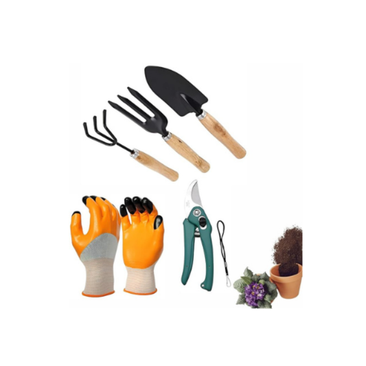 Gardening Tools Kit for Home Garden – Wooden Handle Hand Tool Set with Gloves & Pruner