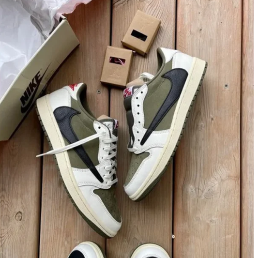 Olive Green & White Low-Top Sneakers ( First Copy )