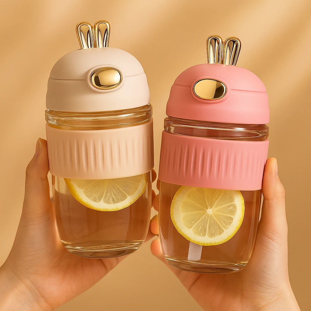 Rabbit Glass Sipper – Cute & Stylish 2-Piece Glass Combo Set