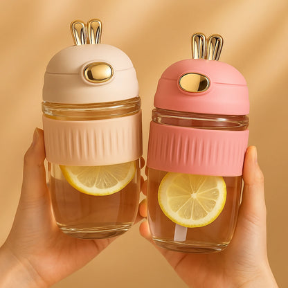 Rabbit Glass Sipper – Cute & Stylish 2-Piece Glass Combo Set