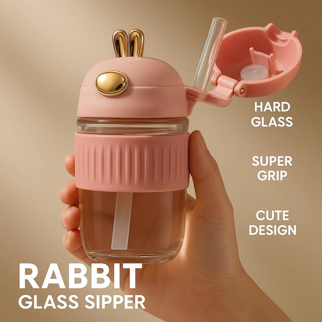 Rabbit Glass Sipper – Cute & Stylish 2-Piece Glass Combo Set