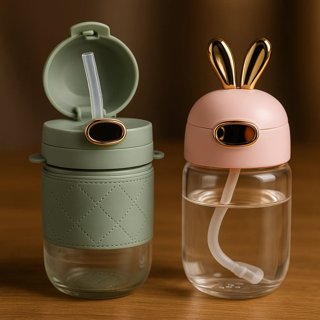 Rabbit Glass Sipper – Cute & Stylish 2-Piece Glass Combo Set