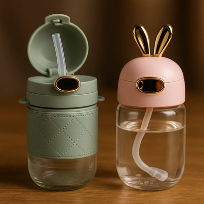 Rabbit Glass Sipper – Cute & Stylish 2-Piece Glass Combo Set