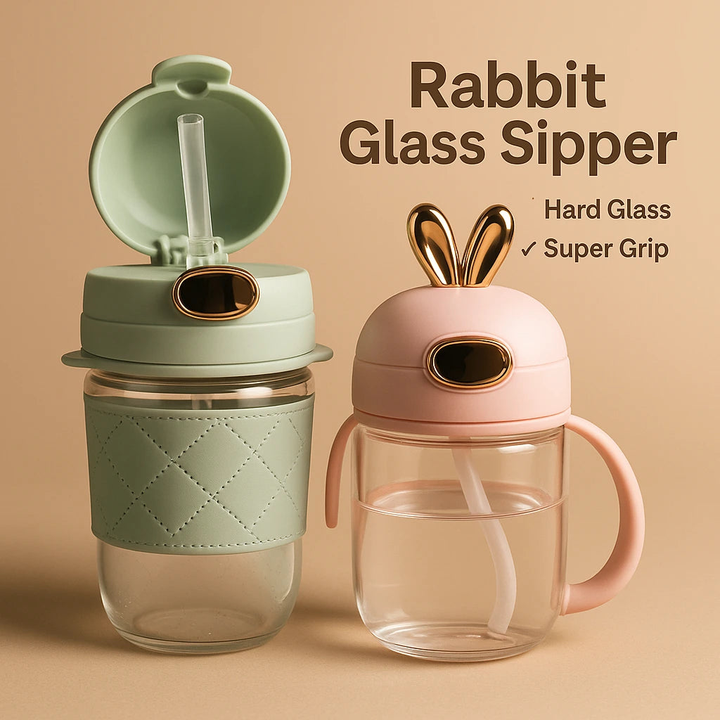 Rabbit Glass Sipper – Cute & Stylish 2-Piece Glass Combo Set