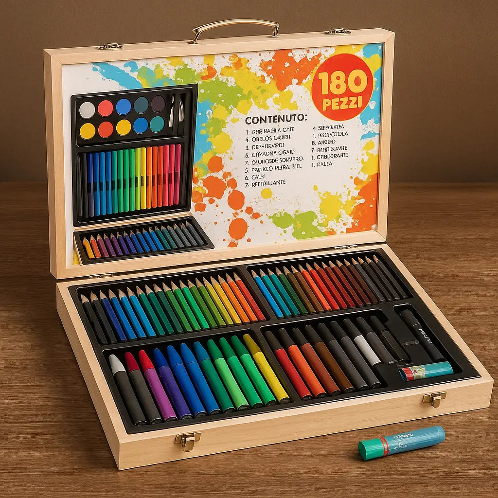 180-Piece Wooden Color Kit – Deluxe Art Set for Kids & Artists