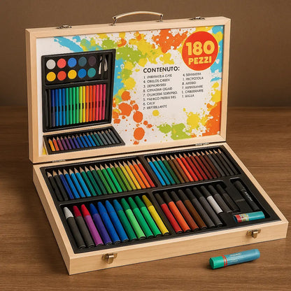 180-Piece Wooden Color Kit – Deluxe Art Set for Kids & Artists