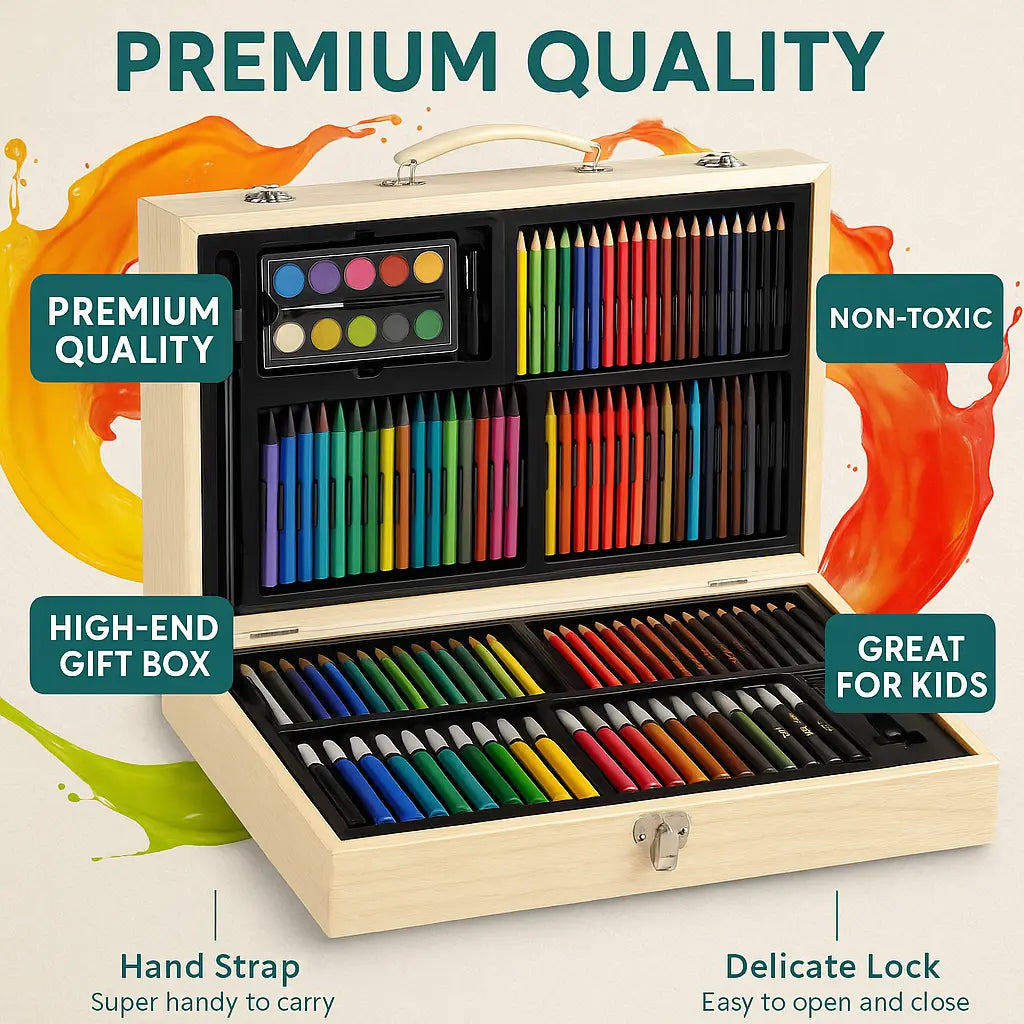 180-Piece Wooden Color Kit – Deluxe Art Set for Kids & Artists